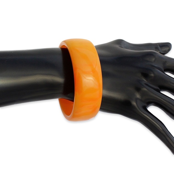 Vintage Bakelite Bangle Bracelet Orange Tangerine Marbled Wide Chunky Retro - Picture 3 of 3